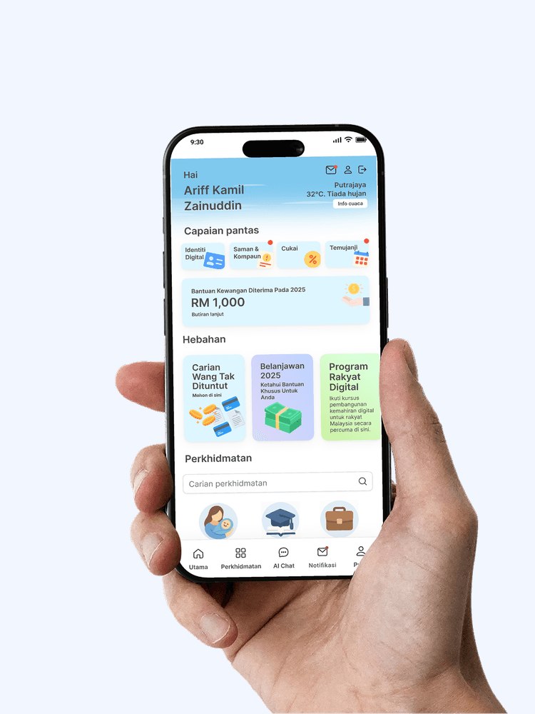 MyGOV Malaysia app interface on a smartphone